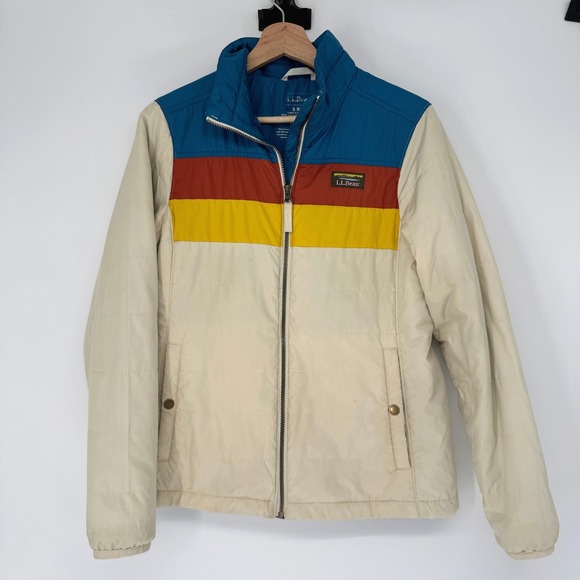L.L. Bean Jackets & Blazers - LL Bean Puffer Jacket Women S Colorblock Quilted Full Zip Retro Gorpcore Tan